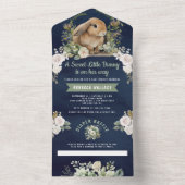 かわいいバニーセージ緑のフローラネイビーブルーベビーシャワー オールインワン招待状 (内側)