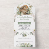 かわいいバニーセージ緑のフローラ赤ちゃんシャワー オールインワン招待状 (内側)