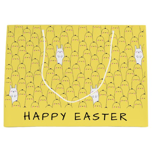 かわいいバニーチクイエローイースター ラージペーパーバッグ (正面)