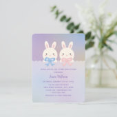 かわいいバニーツイン男の赤ちゃんとガールベビーシャワー 招待状 (スタンド正面)