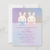 かわいいバニーツイン男の赤ちゃんとガールベビーシャワー 招待状 (正面)