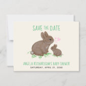 かわいいバニーハート赤ちゃんシャワー日付を保存 マグネット招待状 (正面)