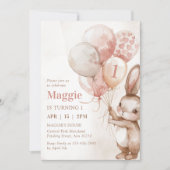 かわいいバニーバルーンイースター春1st誕生日 招待状 (正面)