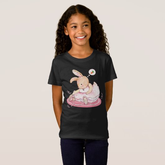 かわいいバニーバレリーナお腹がすい感じている Tシャツ (正面フル)
