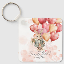 かわいいバニーバレンタインデー赤いハートバルーン キーホルダー