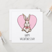 かわいいバニーパーソナライズされたとハートバレンタインデー カード (正面/裏面インサイチュ)