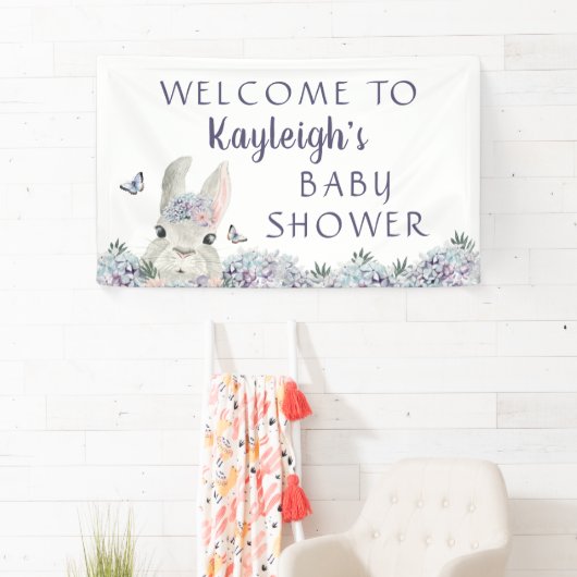 かわいいバニーパープルフローラベビーシャワーへようこそ 横断幕 (インサイチュ)