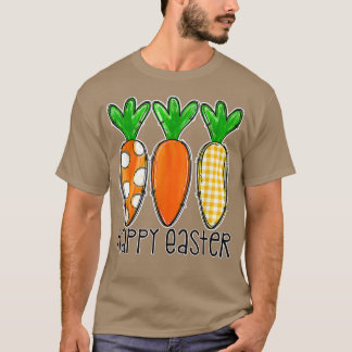 かわいいバニーヒョウ格子柄ニンジン卵狩りハッピー Tシャツ