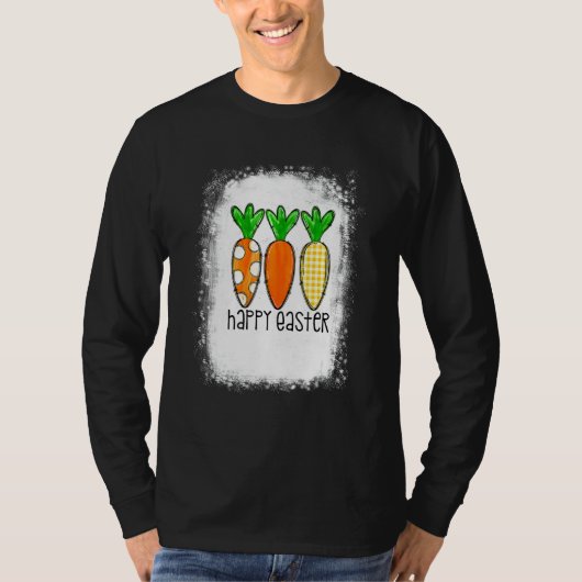 かわいいバニーヒョウ格子柄ニンジン卵狩りハッピー Tシャツ (正面)