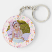 かわいいバニービーパターンモノグラム名ピンク キーホルダー (裏面)