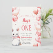 かわいいバニーピンクの冬カスタムの誕生日パーティー 招待状 (スタンド正面)