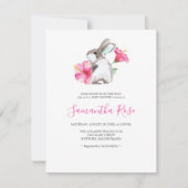 かわいいバニーピンクの女の子の赤ちゃんシャワー 招待状 (正面)