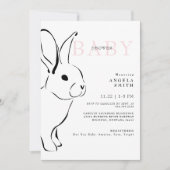 かわいいバニーピンクギンガムベビーガールシャワーII 招待状 (正面)