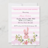 かわいいバニーピンクストライプの赤ちゃんシャワーガール 招待状 (正面)