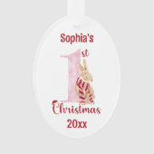 かわいいバニーピンクナンバーワン初めてのクリスマス オーナメント (正面)