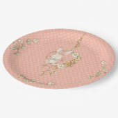 かわいいバニーピンク水玉模様ベビーシャワー ペーパープレート (アングル)