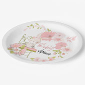 かわいいバニーピンク白いフローラフレーム赤ちゃんシャワー ペーパープレート (アングル)