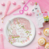 かわいいバニーピンク花模様ガールベビーシャワー ペーパープレート (パーティー)