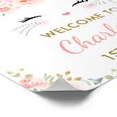 かわいいバニーピンク金ゴールドフローライースターラビットウェルカム ポスター (角)