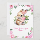 かわいいバニーピンク1stバースデーガールフローラ招待 招待状 (裏面)