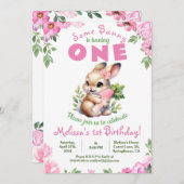かわいいバニーピンク1stバースデーガールフローラ招待 招待状 (正面/裏面)
