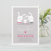 かわいいバニーファミリーグレーカップルベビーシャワーガール 招待状 (スタンド正面)