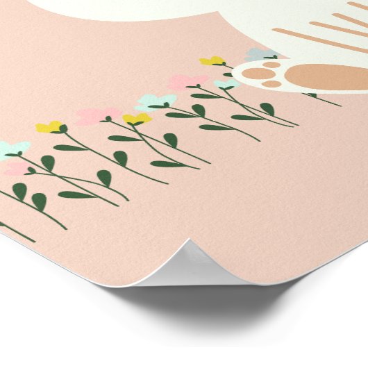 かわいいバニーフラワーズピンクキッズ子供部屋ウォールアート ポスター (角)