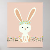 かわいいバニーフラワーズピンクキッズ子供部屋ウォールアート ポスター (正面)