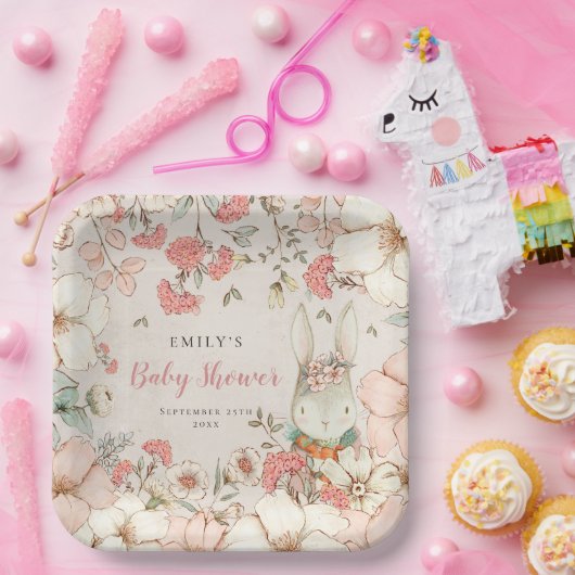 かわいいバニーフローラの葉ベビーシャワー ペーパープレート (パーティー)