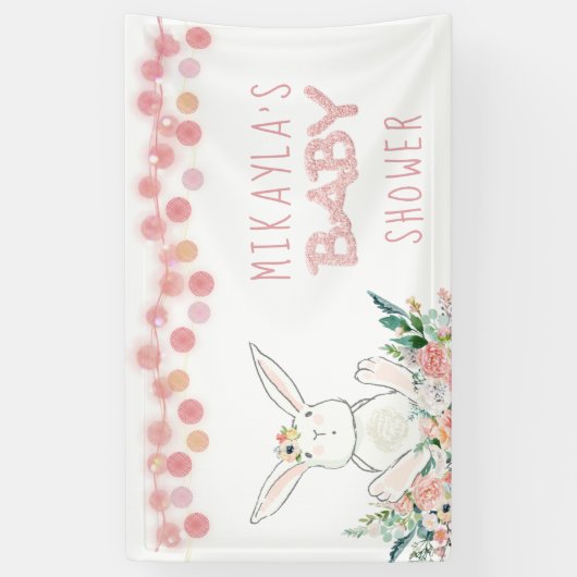 かわいいバニーフローラバラ金ゴールドグリッターベビーシャワー 横断幕 (縦)