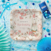 かわいいバニーフローラファーストバースデーパーティー ペーパープレート (パーティー)