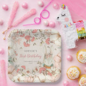 かわいいバニーフローラファーストバースデーパーティー ペーパープレート (パーティー)