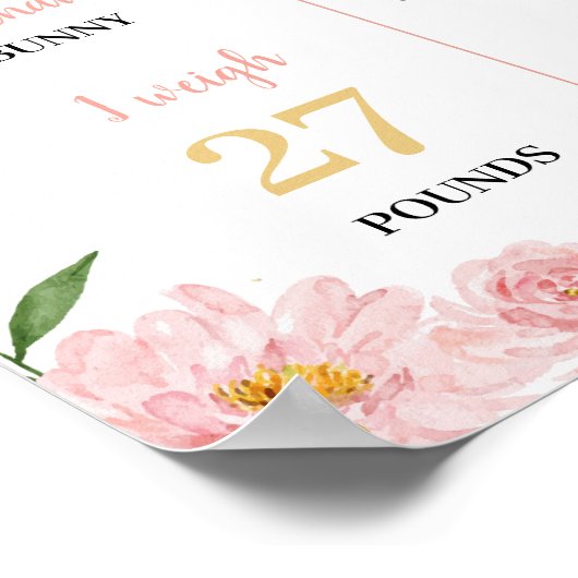 かわいいバニーフローラ誕生日パーティーマイルストーンサイン ポスター (角)