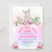 かわいいバニーフローラ誕生日パーティー 招待状 (正面)