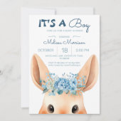 かわいいバニーブルーフローラ男の赤ちゃんシャワー 招待状 (正面)