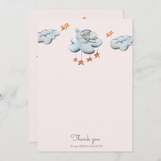 かわいいバニーブルーベビーシャワーサンキューカード サンキューカード (正面/裏面)