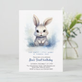 かわいいバニーブルー冬カスタムの誕生日パーティー 招待状 (スタンド正面)
