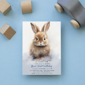 かわいいバニーブルー冬カスタムの誕生日パーティー 招待状