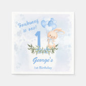 かわいいバニーブルー1stバースデーボーイグリーナリー春 スタンダードカクテルナプキン (正面)