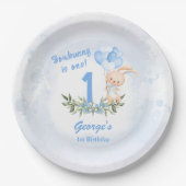 かわいいバニーブルー1stバースデーボーイ春 ペーパープレート (正面)