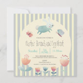 かわいいバニーブルー&ホワイトストライプのイースターエッグ狩り 招待状 (正面)
