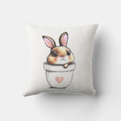 かわいいバニープラントポットとハートオンホワイト クッション (裏面)