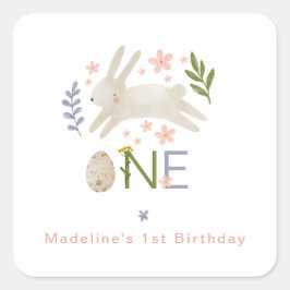 かわいいバニーベビーガール1stイースター誕生日 スクエアシール