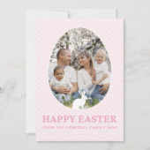 かわいいバニーベビーピンクの卵の形状フォトイースターカード シーズンカード (正面)