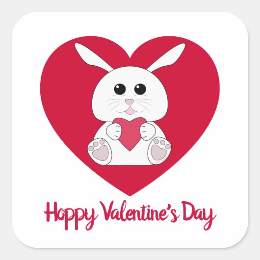 かわいいバニーホッピーバレンタインデー赤いハート スクエアシール (正面)