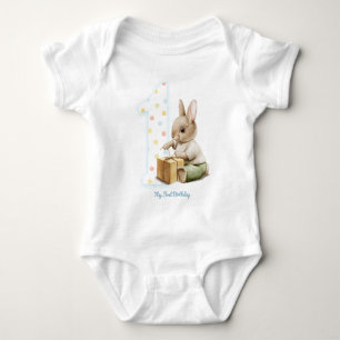 かわいいバニーマイファースト誕生日Tシャツ ベビーボディスーツ