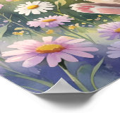 かわいいバニーマグ – 水彩フラワーフィールドプリント ポスター (角)