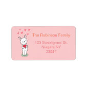 かわいいバニーラビットとハート差出人住所 ラベル (正面)