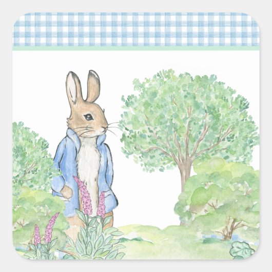 かわいいバニーラビットアニマルテーマ水彩色 スクエアシール (正面)