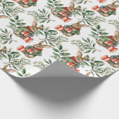 かわいいバニーラビットウォーターカラークリスマスホリデー ラッピングペーパー (角)